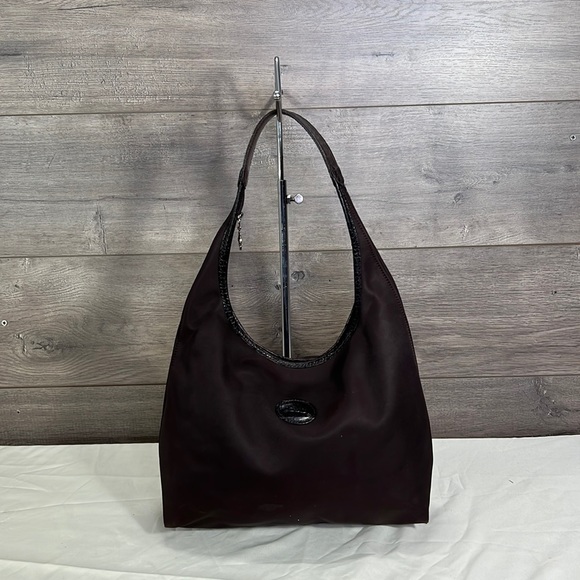 Longchamp Handbags - Longchamp Brown Nylon Croc Leather Trim Ergo Hobo Shoulder Bag